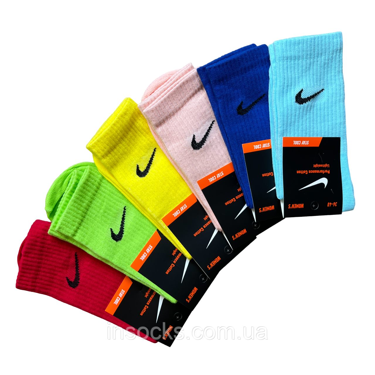 Шкарпетки жіночі "Nike". 36-40р. Асорті. Висока гумка, хб, демісезонні.