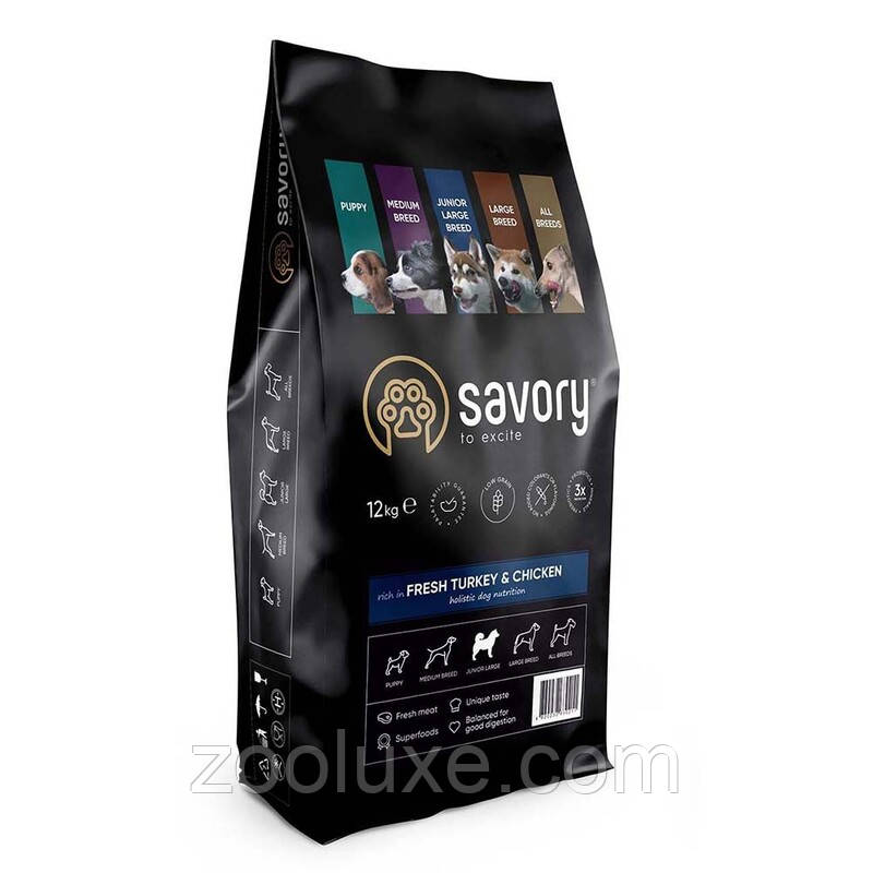 Savory Junior Large Breed Fresh Turkey & Chicken 12 кг корм для цуценят Сейворі Джуніор Лардж Брит Курка