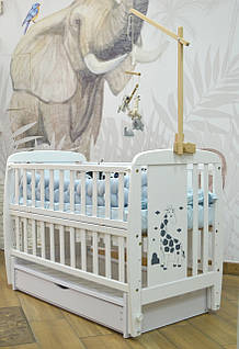 Ліжечко дитяче Дубик-М Жираф з ящиком і маятником + фіксація, Білий