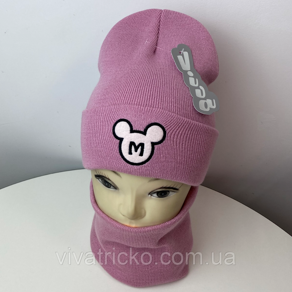 М 92017.Комплект зимовий для дівчинки шапка "МіКі" и снуд , різні кольори (2-12 років)