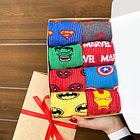 Бокс мужских оригинальных крутых носков 41-45 р 8 пар с супергероями Marvel на подарок для парня
