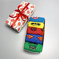 Мужской подарочный набор носков Marvel, комплект высоких носочков с супергероями 40-45р в коробке 5 пар