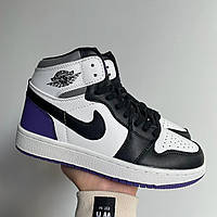 Женские кроссовки Jordan Retro 1 Black Violet White Leather