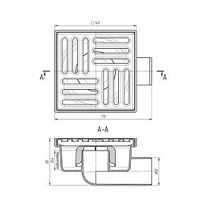 Трап ANIplast з горизонтальним випуском 50 мм, з неіржавкою решіткою 15х15 см TA5112EU, фото 2