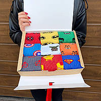 Креативный подарочный набор из мужских носков с супергероями 41-45 р в подарочной коробке 9 пар