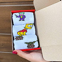 Бокс жіночих мультяшних шкарпеток, шкарпетки для дівчат із героями мультфільмів у подарунковій коробці 36-41р 3 пари