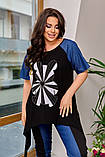 Стильний літній комбінований жіночий брючний костюм: асиметрична туніка + штани (р.48-58). Арт-3002/41, фото 2