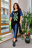Стильний літній комбінований жіночий брючний костюм: асиметрична туніка + штани (р.48-58). Арт-3002/41, фото 7