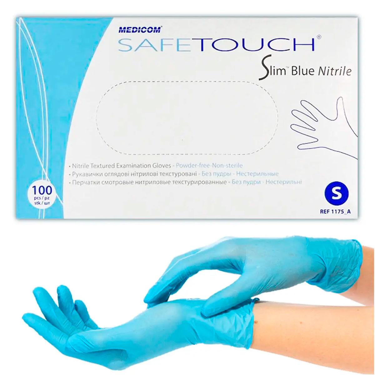 Нітрилові рукавички Medicom Safe Touch Slim Blue Nitrile S, 100 шт