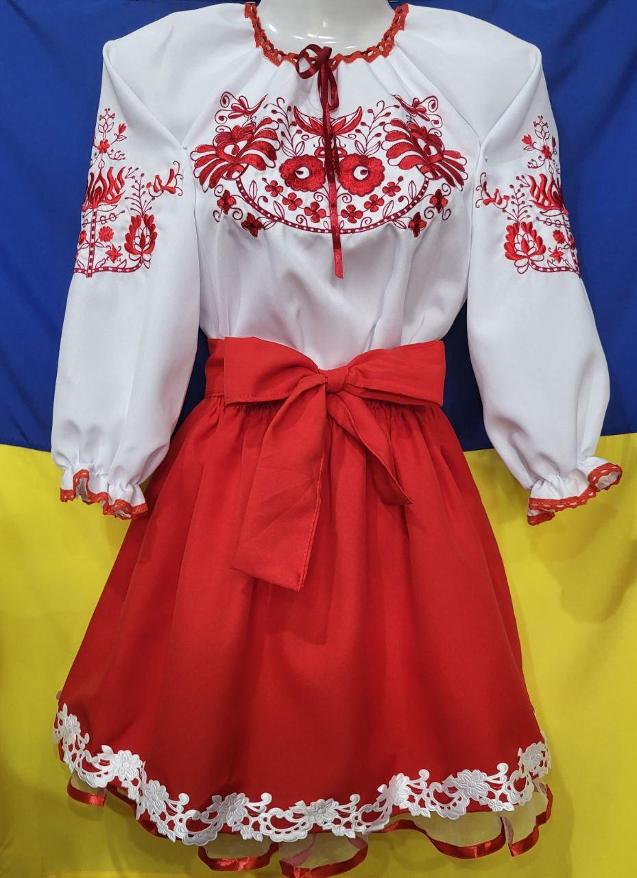 Червоний костюм вишиванка та спідниця для дівчаток 2/10 років; Опт. Україна