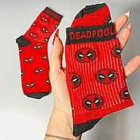 Женские носки качественные с супергероями "Deadpool" красные 36-41 р Подростковые носки высокие