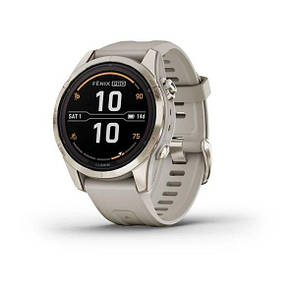 Годинник Garmin Fenix 7S Pro Sapphire Solar Edition ніжно-золотистий зі світло-пісочним ремінцем