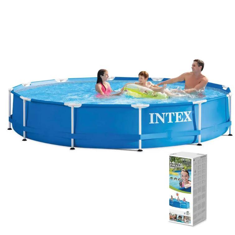 Круглый каркасный бассейн для дачи Intex 28210 366х76 см синий - фото 4 - id-p1876724564