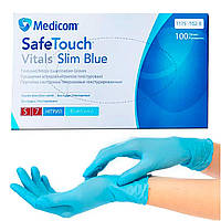 Нітрилові рукавички Medicom Safe Touch Vitals Slim Blue S, 100 шт