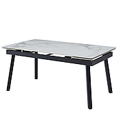 Стол обеденный раскладной TM-88 вайт клауд + черный 160-220x90x76 (керамика/ металл)
