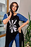 Стильний літній комбінований жіночий брючний костюм: асиметрична туніка + штани (р.48-58). Арт-3002/41, фото 3