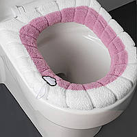 Чехол для унитаза двухцветный Бело-розовый, мягкий чехол на сиденье унитаза | чохол для сидіння унітазу (NT)