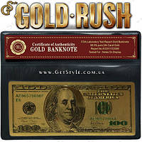 Позолоченная банкнота 100 USD Gold Rush сертификат