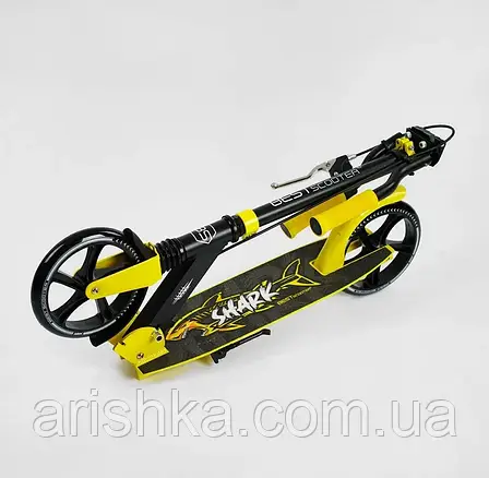 Самокат двоколісний Жовтий Best Scooter Shark, складний, з ручним гальмом, великі колеса 200 мм, фото 1