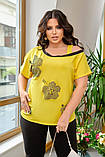 Стильний літній яскравий жіночий прогулянковий костюм батал: футболка + штани (р.48-58). Арт-3003/41, фото 2