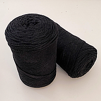 Шнур плетеный черный 2 мм (№750) macrame cotton макраме коттон, хлопковые шнуры для макраме