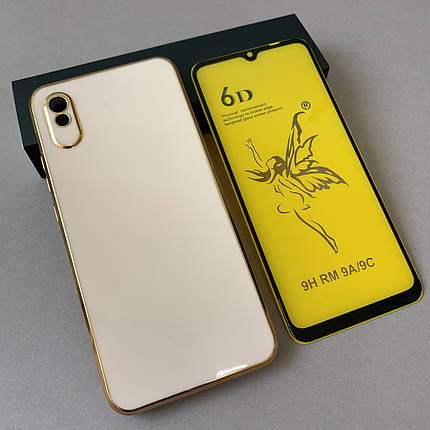 Чохол + захисне скло для Xiaomi Redmi 9A пудровий чохол у комплекті зі склом на телефон сяомі редмі 9а, фото 1