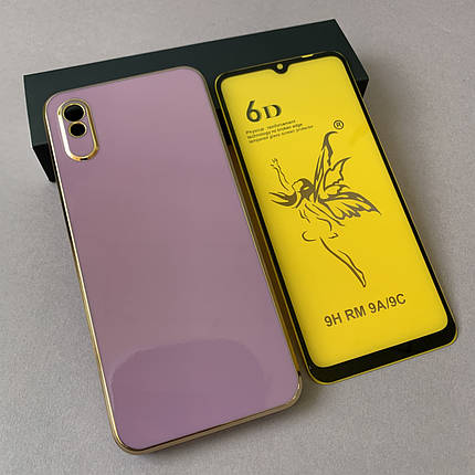 Чохол + захисне скло для Xiaomi Redmi 9A чорничний чохол у комплекті зі склом на телефон сяомі редмі 9а, фото 1