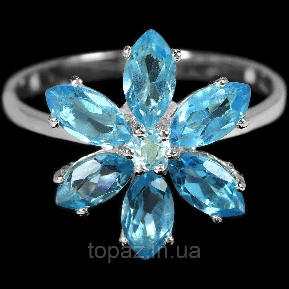 Каблучка срібна 925 натуральний блакитний топаз (SWISS BLUE). Р-17.25