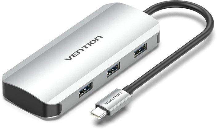 USB-хаб Vention USB type-c 5 в 1 4 USB 3.0 2 A 5 Gbps 0.15 м Grey (TNAHB)