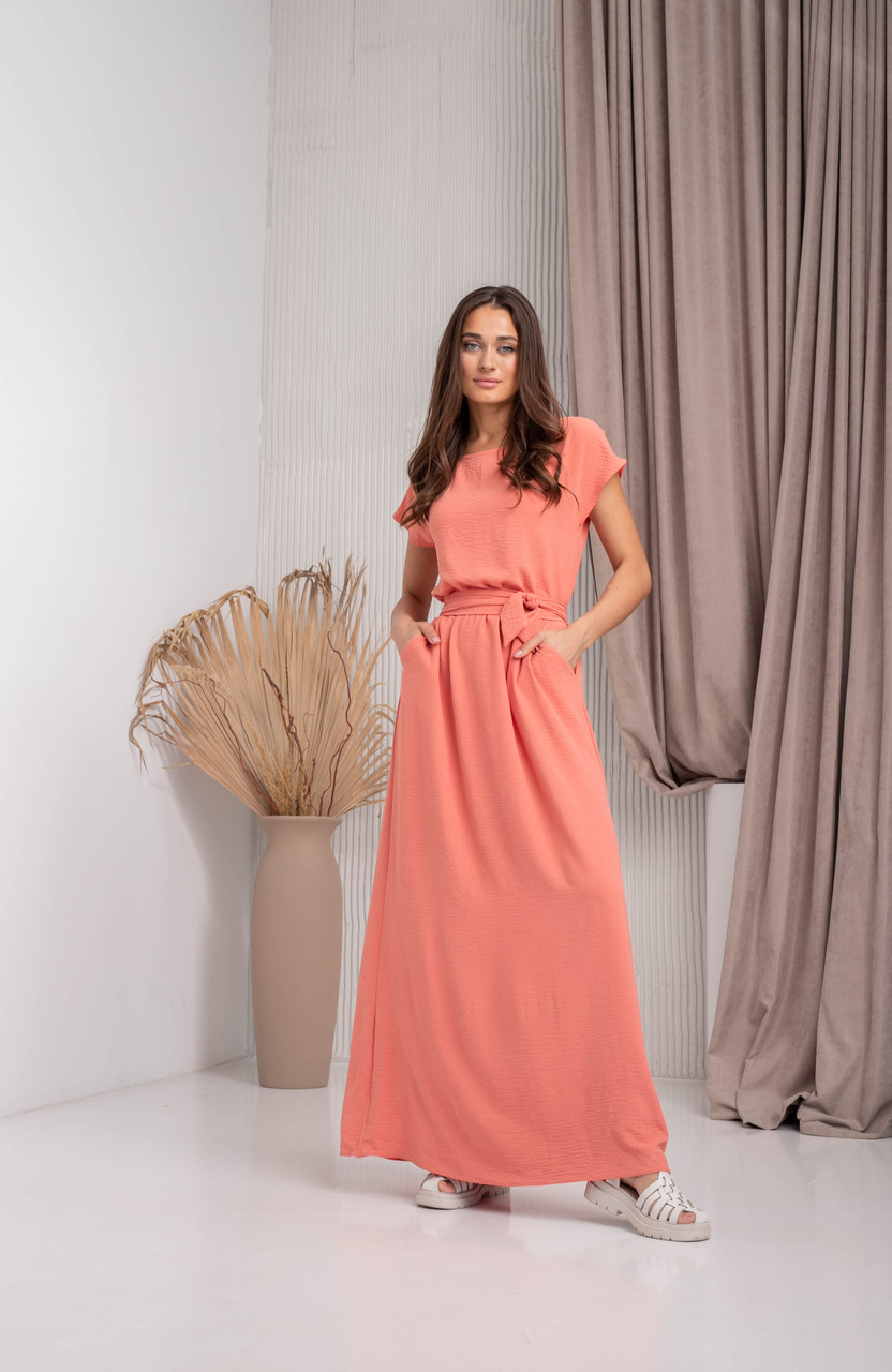 Гарне довге плаття "434", розміри подвійні 48-50, персик, фото 1