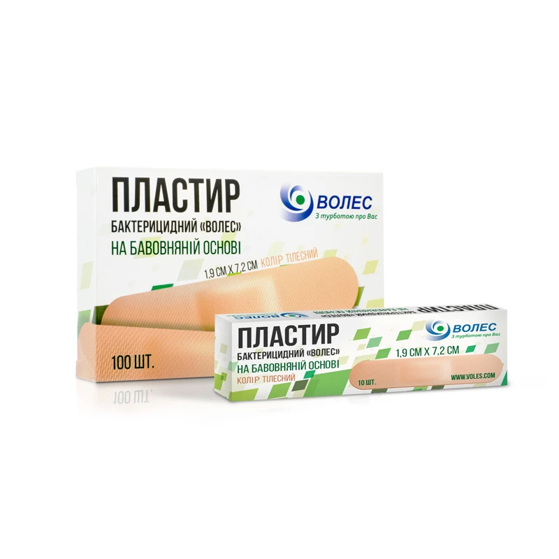 Пластир бактерицидний "Волес" 2.5х7.6 см (бавовняна основа) (100 шт./пач.)