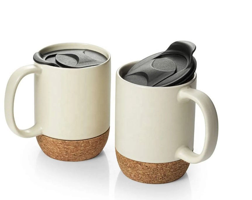 Кавові кружки Double White OldBro  400мл з ізольованим корковим дном і кришкою, фото 1