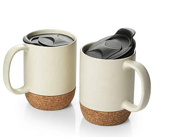 Кавові кружки Double White OldBro  400мл з ізольованим корковим дном і кришкою