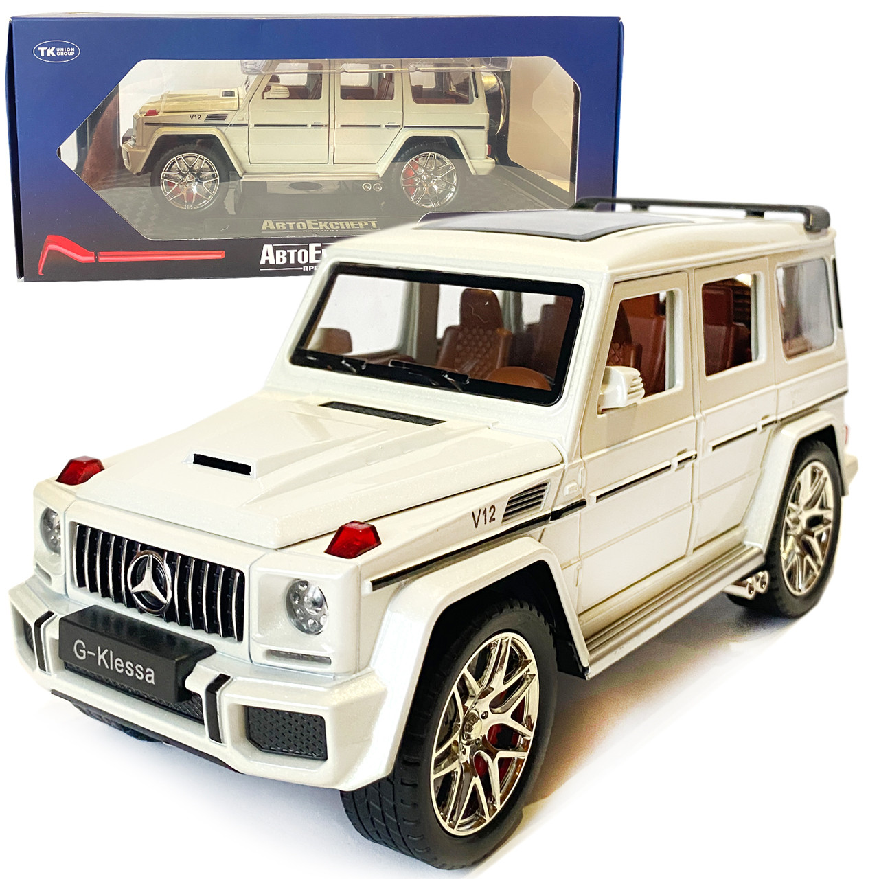 Машинка металева дитяча Mercedes-Benz G63 Мерседес Гелендваген, білий, Автоексперт, 1:24, світло, інерція, відкриваються двері,, фото 1