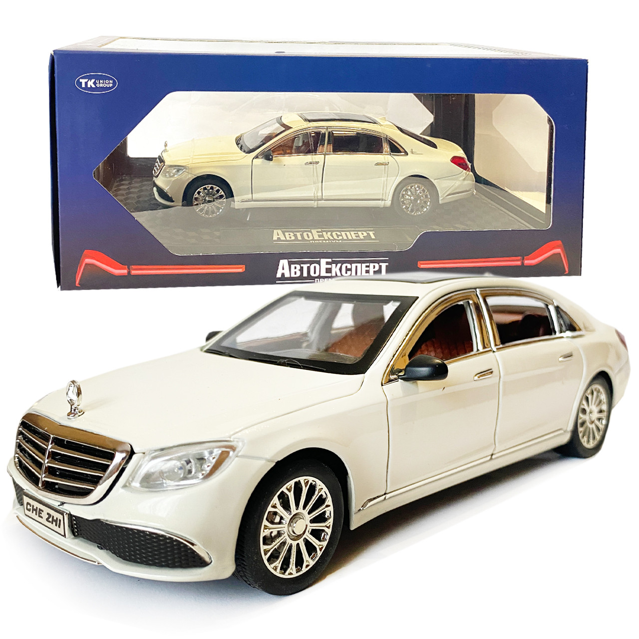 Машинка дитяча металева Mercedes-Benz E 300, Мерседес, білий, Автоексперт, 1:24, світло, інерція, відкриваються двері, багажник,