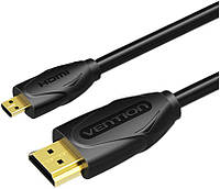 Переходник кабель Vention Micro HDMI-HDMI 4K 60 Гц 8 Гбит/с Dolby True Audio 1 м Black (VAA-D03)