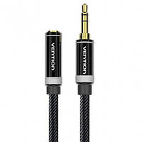 AUX аудио кабель удлинитель Vention Audio 3.5 мм Nylon Braid Audio Cable 5 м Black (VAB-B14-B500)