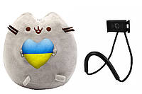 Мягкая игрушка Пушин кэт с сердцем Серый и держатель для мобильного (n-10393)