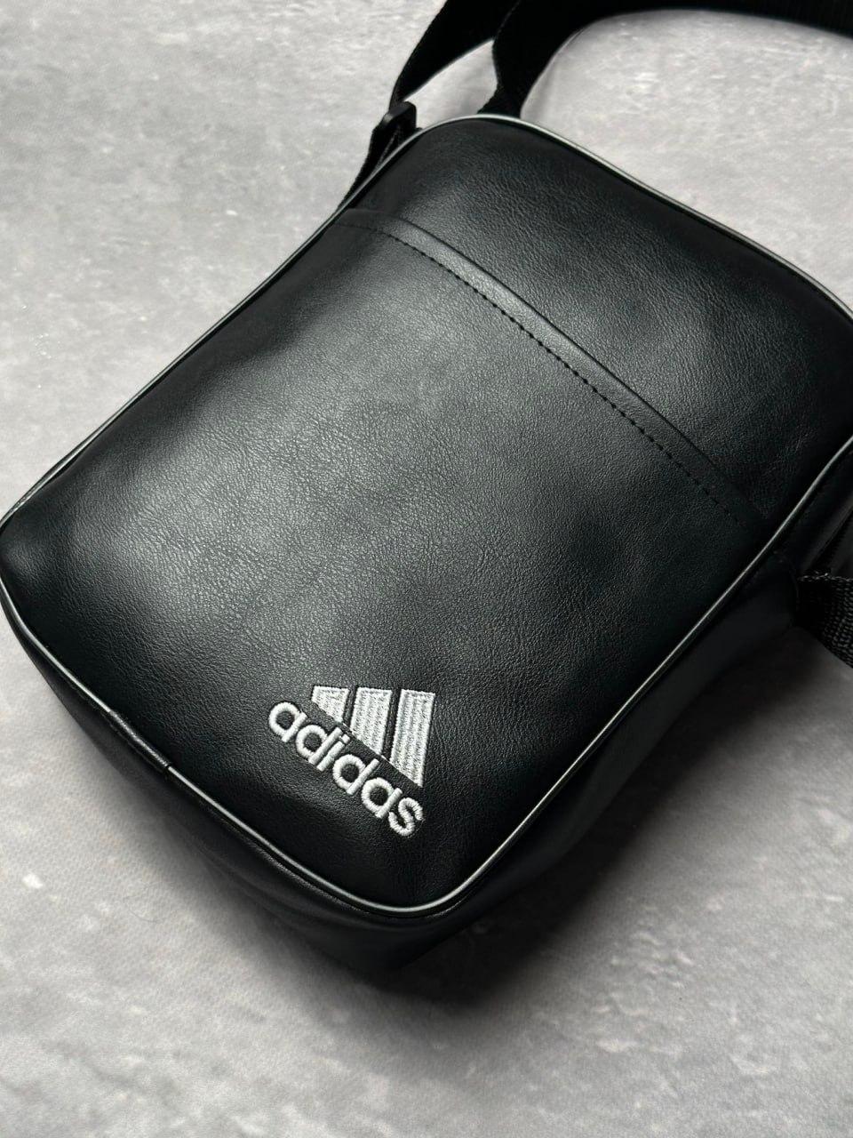 Чоловіча сумка через плече шкіряна Adidas чорна барсетка плечова адідас месенджер на плече