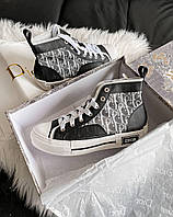 Кроссовки женские Dior B23 Sneakers High Black White диор кеды