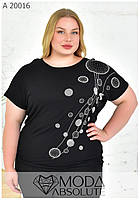 Черная вискозная женская футболка оверсайз батал 54-64 размер