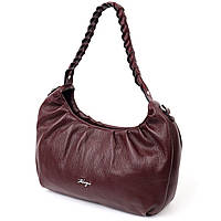 Красивая женская сумка багет из натуральной кожи KARYA 20839 бордовая кожаная сумочка