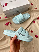Женские шлепанцы Balenciaga Puffy Slides Blue шлепки баленсиага сланцы слипоны тапки