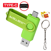 USB OTG флешка JASTER 64 Gb USB type-c Цвет Зелёный для телефона и компьютера