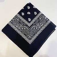 Хлопковый платок - бандана черная с белым узором