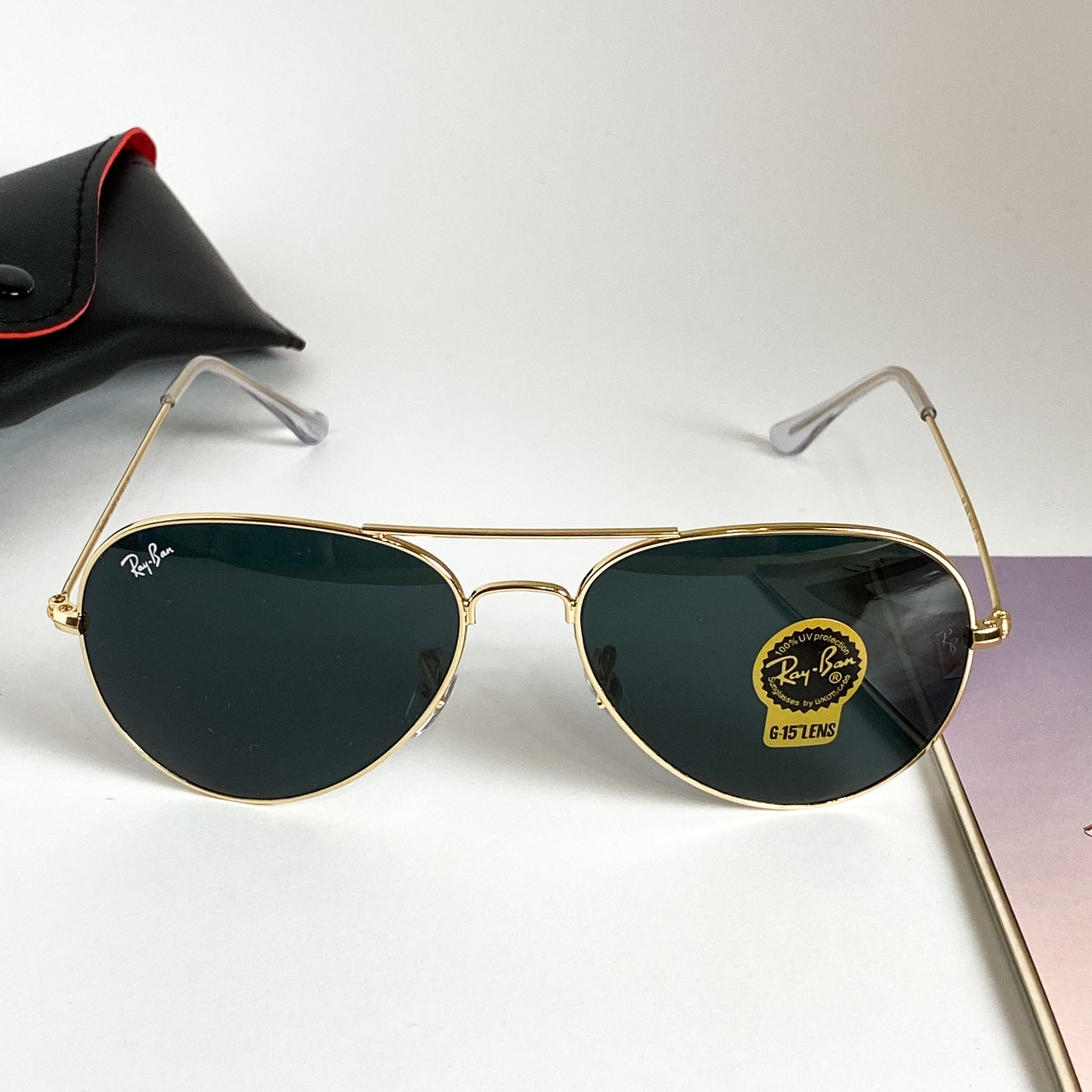 Окуляри Сонцезахисні Рей Бен Ray Ban Aviator Каплі RB3025 11 Золото Чорний Скло (Osale)