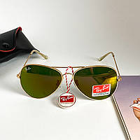 Очки Солнцезащитные Рей Бен Ray Ban Aviator Капли RB3025 11 Золото Зеркальные Стекло (Osale)