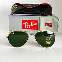 Солнцезащитные Очки Рей Бен Ray Ban Aviator RB3025 33 Капли Золото Зеленые Стекло (Osale)