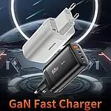 Потужний зарядний пристрій Essager GaN 65W з швидкою зарядкою QC 3.0 USB + 2Type-C Black, фото 4