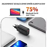 Потужний зарядний пристрій Essager GaN 65W з швидкою зарядкою QC 3.0 USB + 2Type-C Black, фото 5